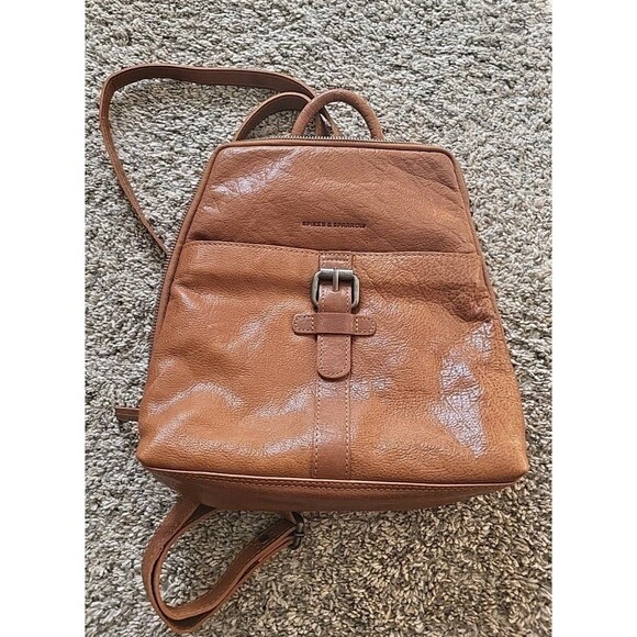 Spikes and Sparrow Brown Cognac Genuine Leather Bag Backpack Purse Adjustable - Picture 1 of 11
